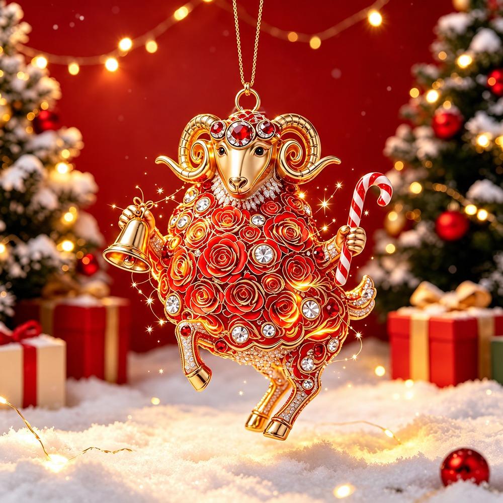 Shining Goat Pendant Artificial Rhinestone Animal Hanging Decoration Festive Occasions