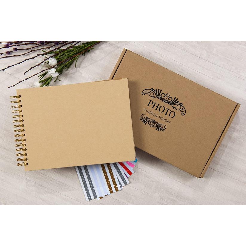 Potricher 12.2 X 8.5 Inch Large DIY Scrapbook Photo Album 80 Pages Thick Kraft Paper Scrap Book Albums for Wedding Anniversary Family and Baby