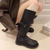 Retro Distred High Tube Long Motorcycle  Women Mid Tube Knight  2025 New Autumn Long Boots Korean Sle