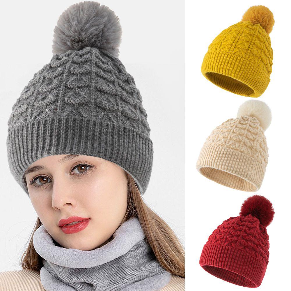 

Women Warm Knit Pompom Beanies Hats Knitted Hat Ski Caps