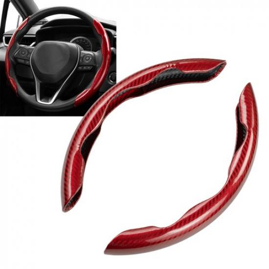 Red Car Steering Wheel Booster Cover Carbon Fiber Anti-slip Accessories US 2PCS