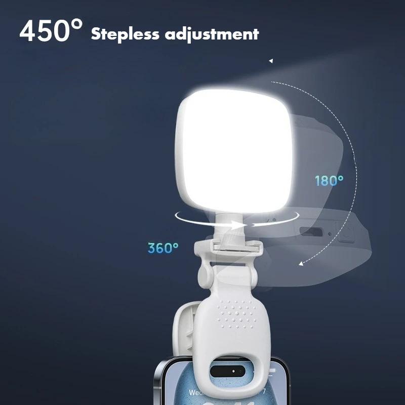 Mini LED Selfie Fill Light 3 Colors 360° Adjustable Clip On Phone Laptop for TK Vlog Makeup Live Video USB Charging Photo Light
