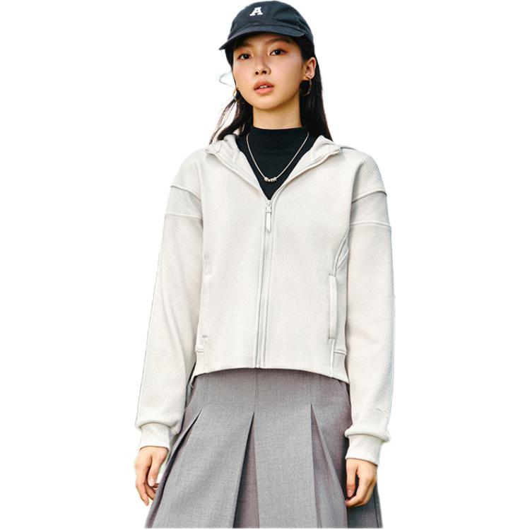 Anta Training Series Solid Color Simple Hooded Comfortable Fleece Warm Fashion Cardigan Sweatshirt Women Sweatshirt 162547707N-1