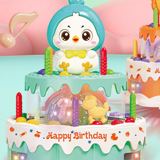 Kids Electric Animal Cake Toy with Music Light Rotatable Walking Cartoon Lion Chick Birthday Cake Educational Toy Toddlers Boys Girls Gift