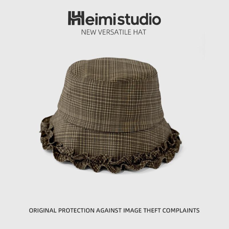 

25 Ранняя осень новая ретро элегантная клетчатая шляпа-панама с плиссированным краем дети показывают свои лица маленький литературный тренд темно-коричневого