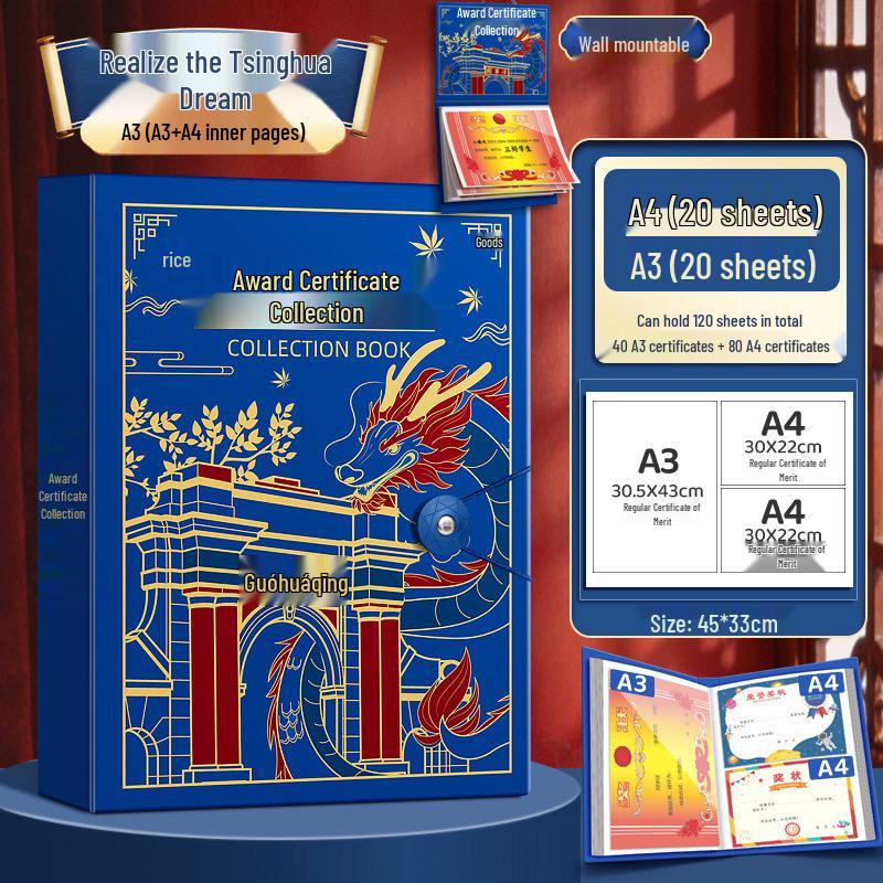 A4 Full Color Certificate Album for Boys & Girls - A3 Art Storage for Students