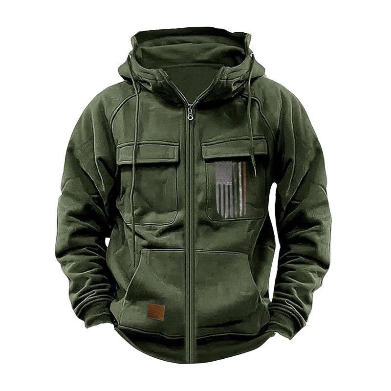 Autumn Winter Men's Hooded Hoodies Printed Zipper Loose Casual Sports Hooded Sweatshirt American Jacket