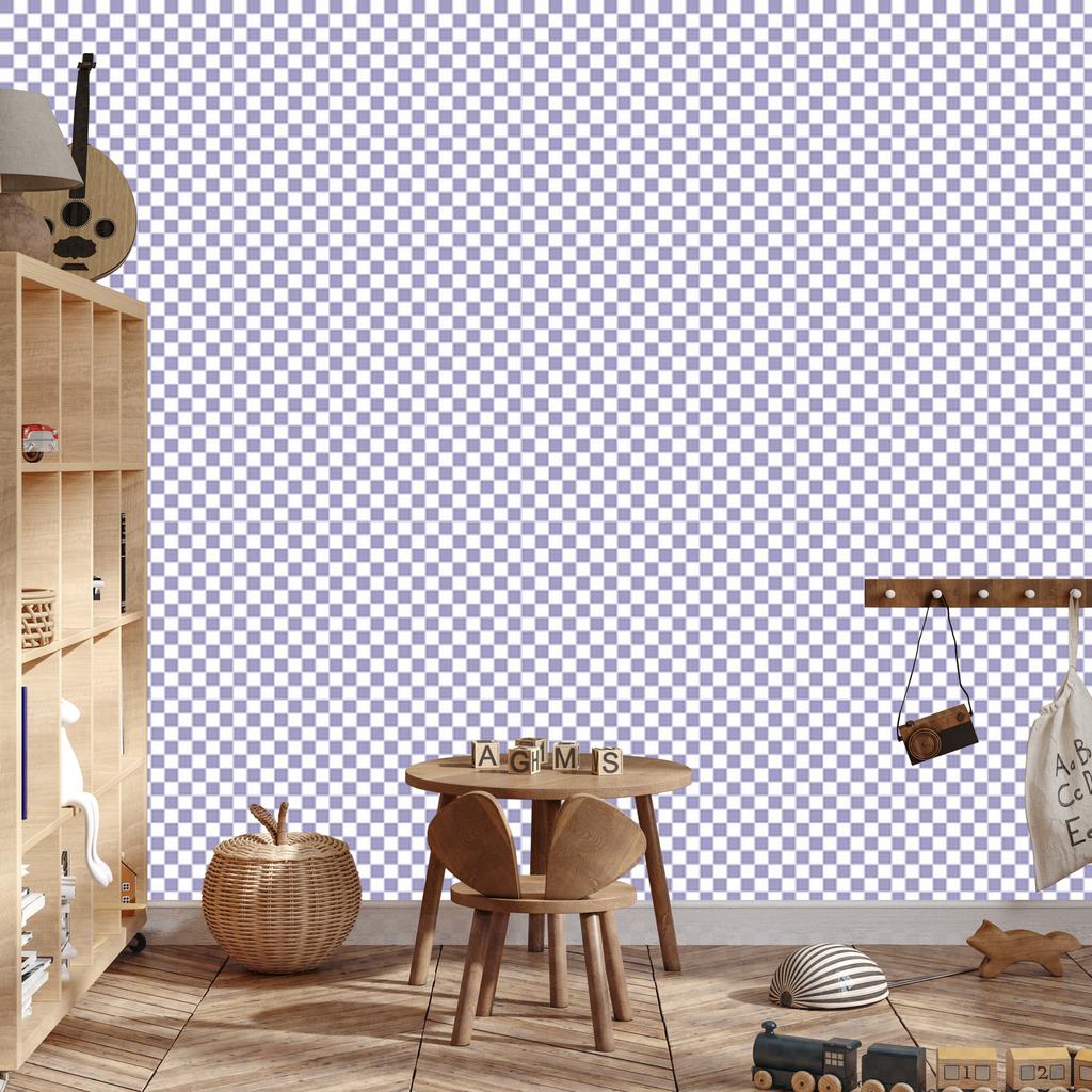 Checkerboard Wallpaper in Blue and Light Gray for Living Room and Bedroom 50x1000