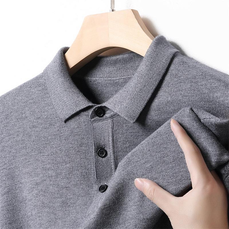 Langarm Revers Polo Strickpullover Einfarbig T-Shirt Pendler Schlicht Unterteil Pullover Herren