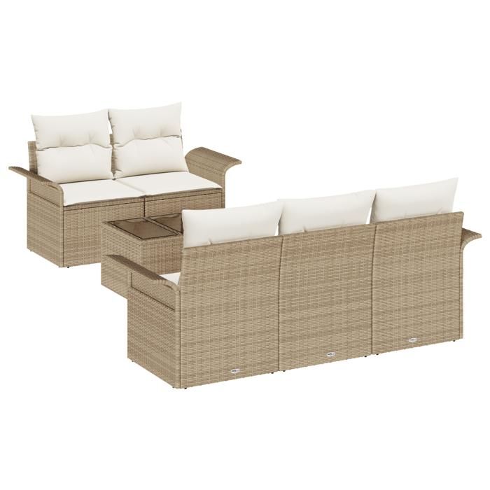 VidaXL Ensemble de Canapé de Jardin 6 pièces avec Coussins Beige Poly Rattan 3345241