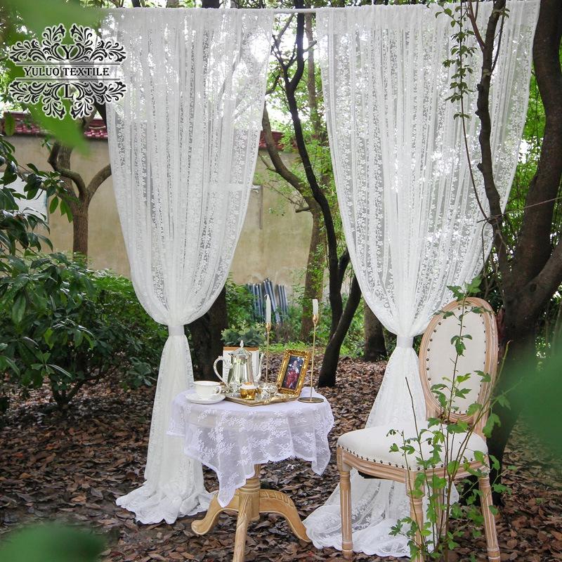 French Pastoral Vintage White Gauze Window Screen Curtain Vine Pattern Jacquard Lace Finished Punch Hook Curtain Fabric