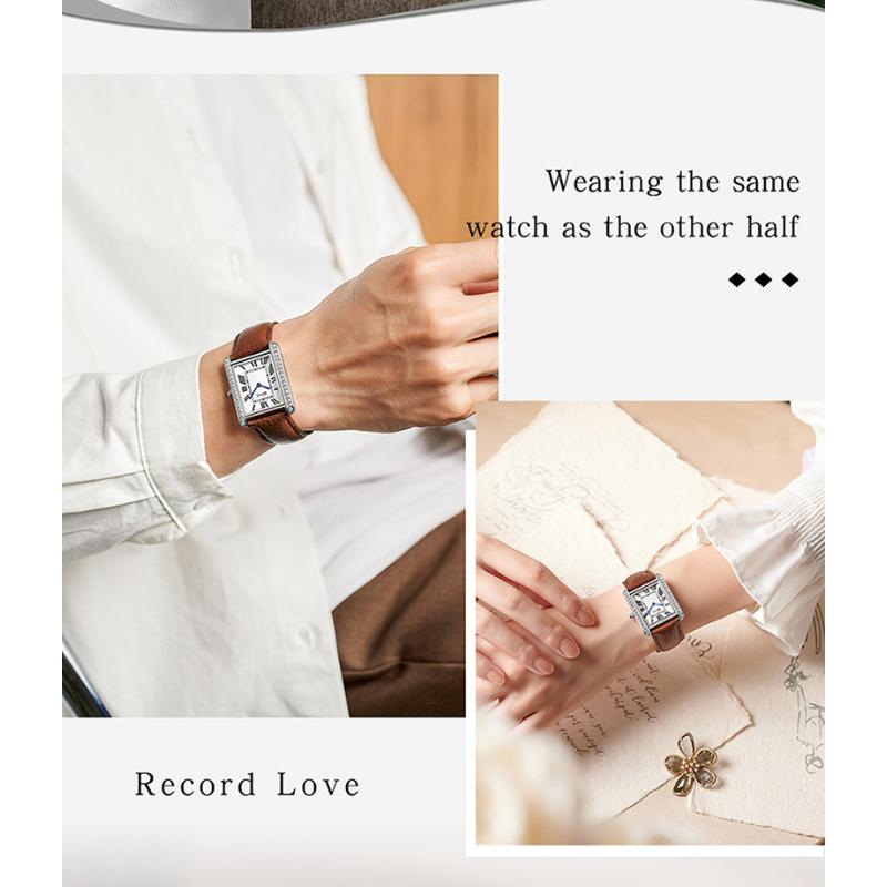 SANDA Vintage Diamond Quartz Watch Roman Scale Square Dial Waterproof Couple Fashion Quartz Men and Women's Watch