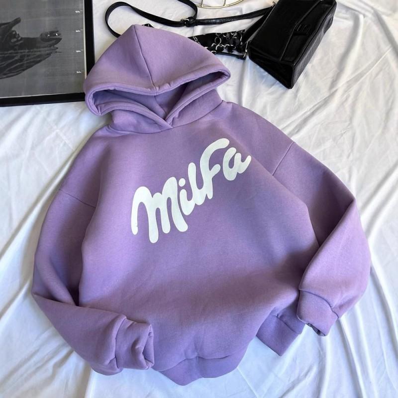 Vintage American Street Letter Print Oversized Hoodie Fall Warm Sweatshirt Purple