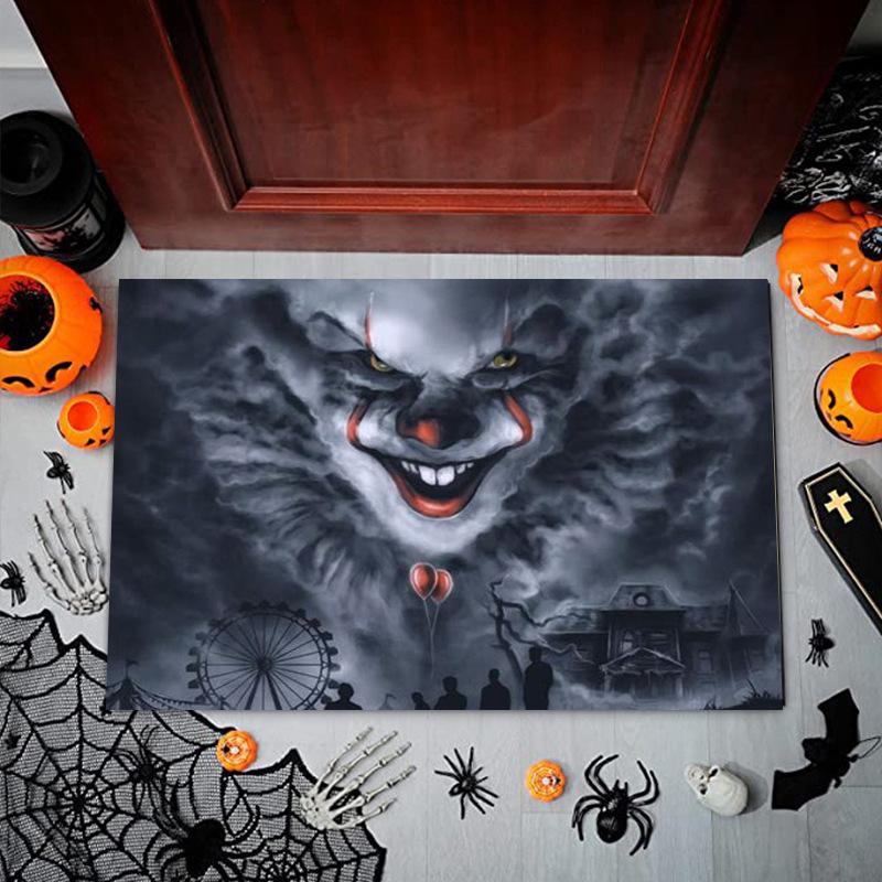 Horror Clown Halloween Circus Door Mat Creepy Design Non-slip Carpet Rug for Halloween Party Entryway Home Decoration Rug Mat