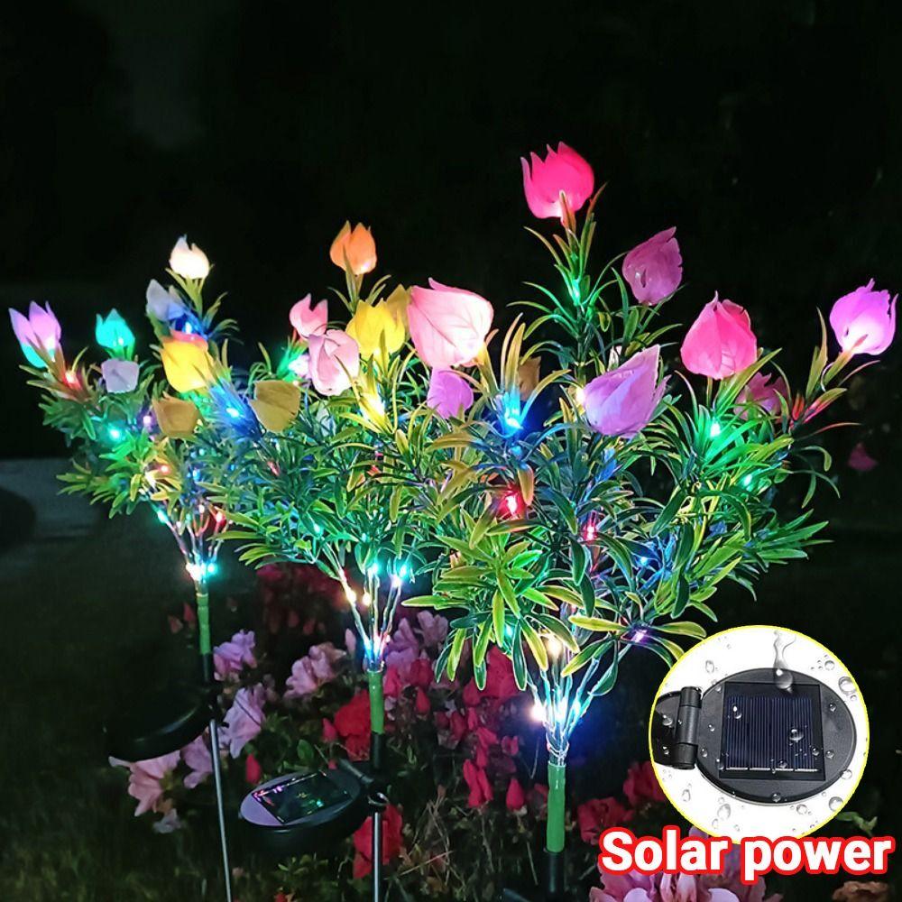 Gardenia Flower Solar Artificial Flower Light Realistic Multi-Color Changing Waterproof Landscape Lamp Colorful Light