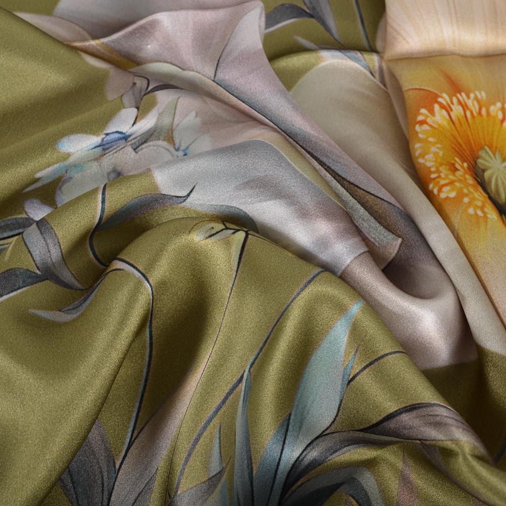 BYSIFA|Army Green Silk Scarf Hijab Winter Elegant Flower Long Scarves Shawls Spring Fall Fashion Brand Head Neck Scarves Wraps