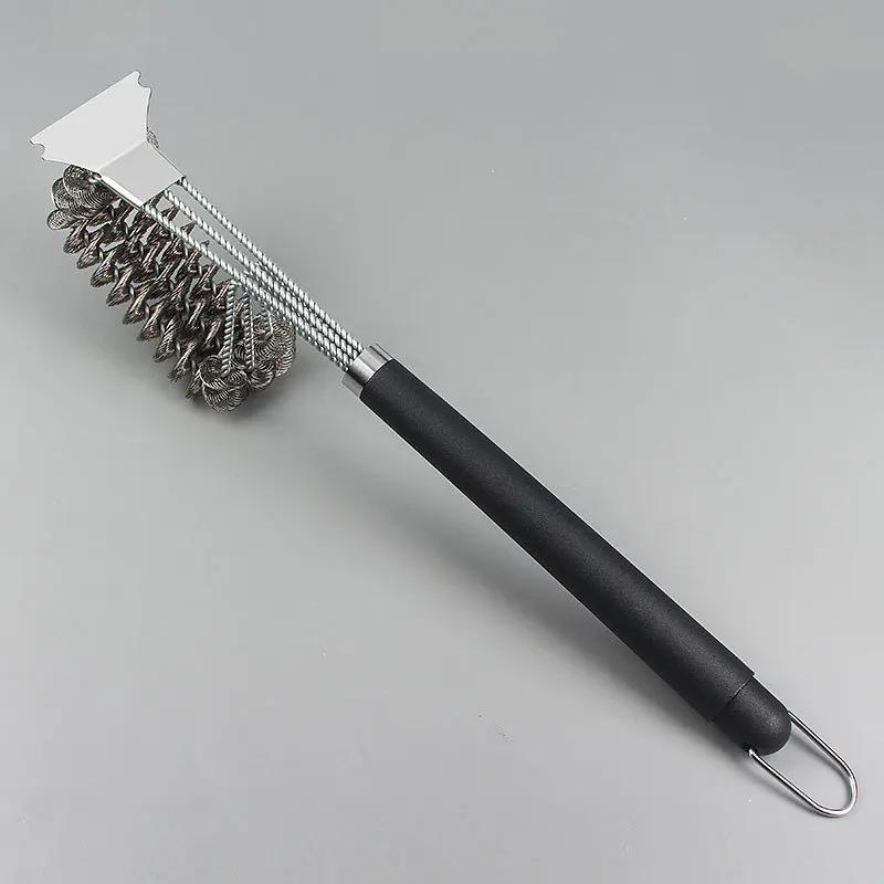 1pcs Wire Bristles BBQ Brush and Scraper Triple Scrubber Safe Efficient Grill Clean Brush for Outdoor Barbecue Essential Tools