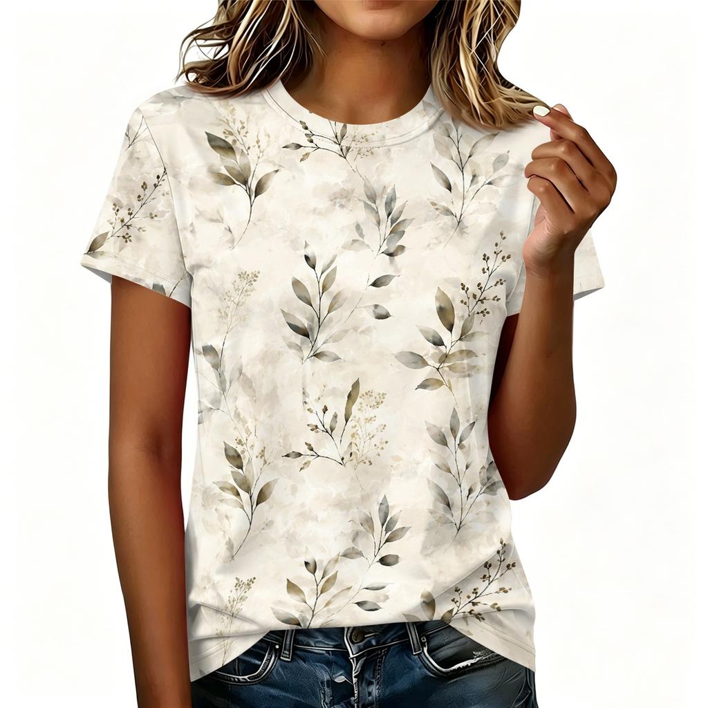Women's Casual Crew Neck Short Sleeve Pullover T Shirt Floral Print Top Lightweight Soft Fabric Comfortable Fit
