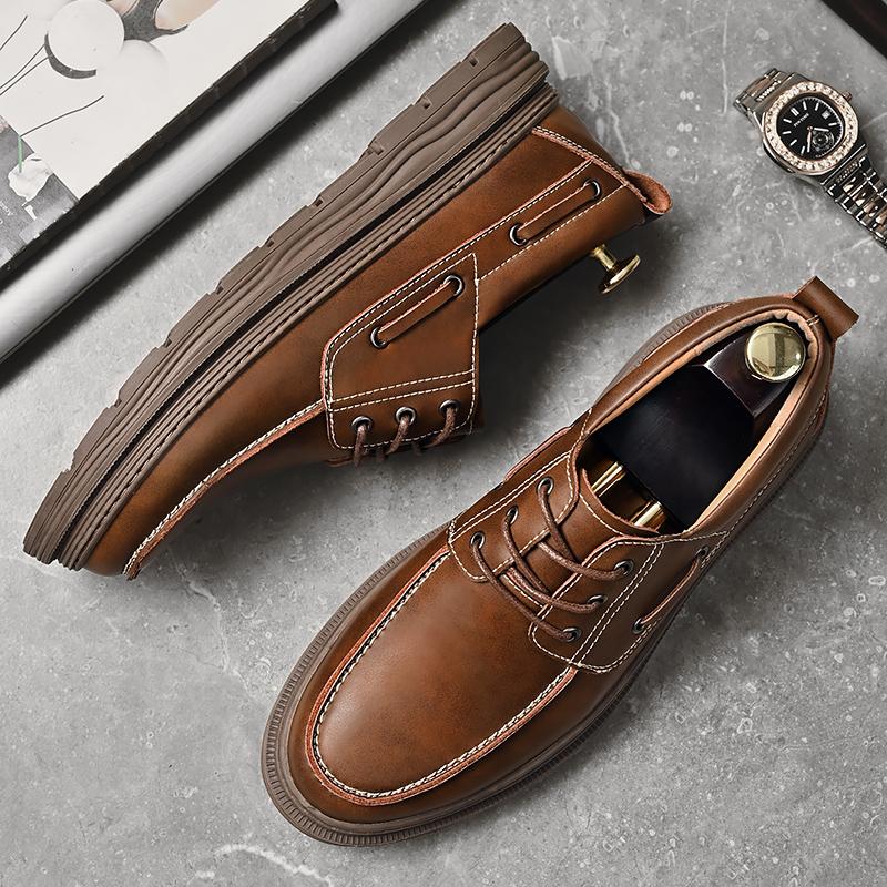 Hot Selling Autumn Lace Up Oxford Shoes Thick Soled Men's Genuine Leather Business Shoes Versatile Retro Brown Work Shoes