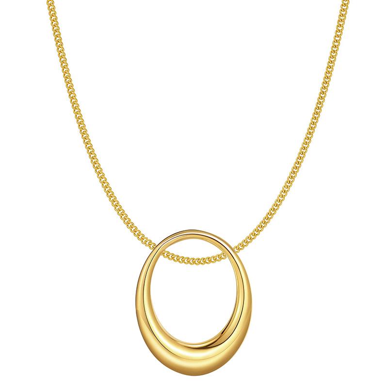 Titanium Steel Ellipse Water Drop Pendant Necklace - Geometric Design, Colorfast, Simple Temperament Clavicle Chain.