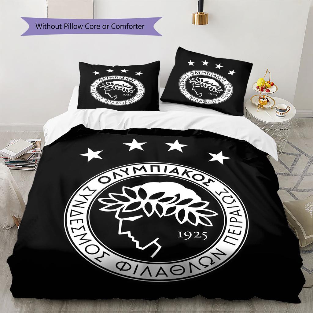 Juego de Colcha con Logo del Olympiacos Funda de Colcha Funda de Almohada Decoración del Hogar Regalo de Cumpleaños (1 * funda nórdica + 2 * fundas de almohada, sin núcleo)