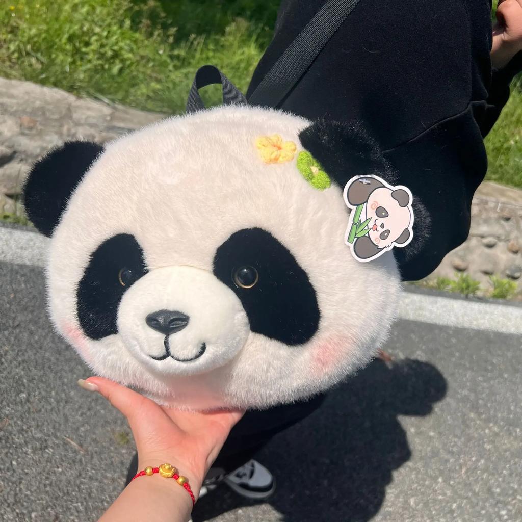 36CM Ny Ryggsekk med Kosedyr Søt Plysj Panda Skulderveske Blomst Søte Panda Ryggsekker Myke Plysj Skolesekker med Høy Kapasitet