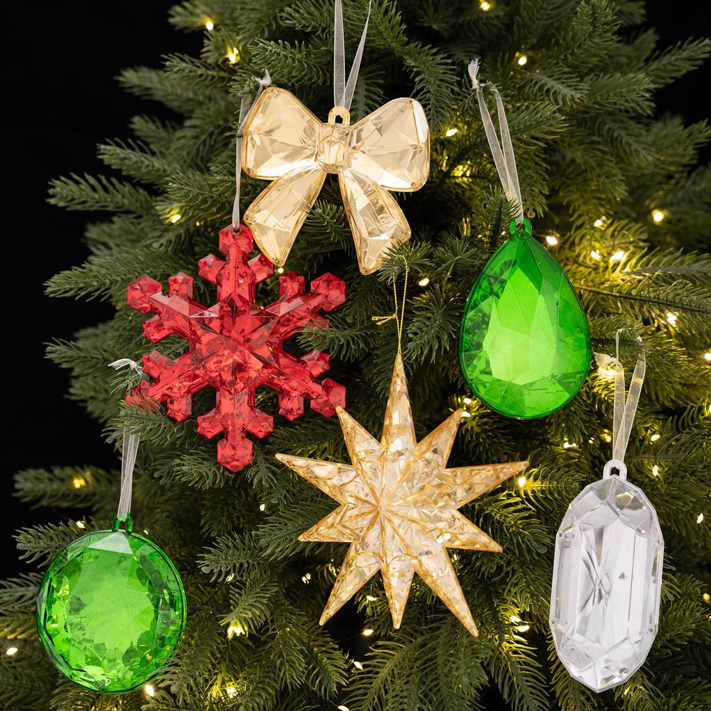 Christmas Acrylic Ornaments: Bow, Snowflake, Teardrop, Star, Rhombus, and Tree Window Decorations