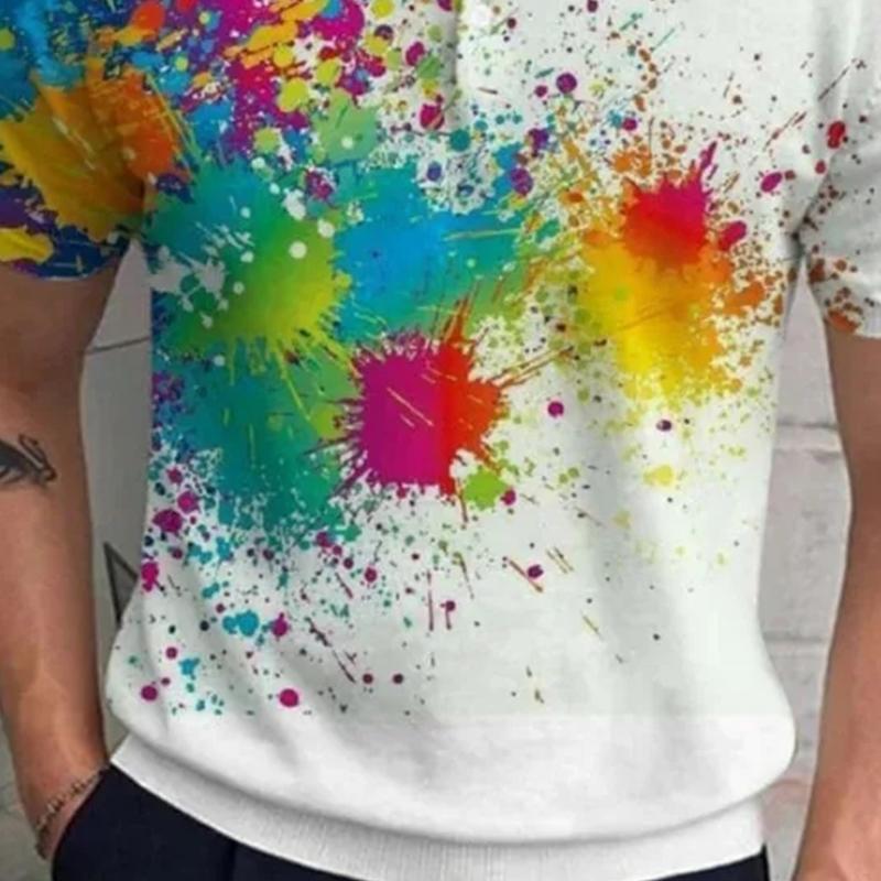 Summer Vibrant Pattern Digital Printing Casual Button Up Men's Short-sleeved Fashion Polo Shirt Comfortable Commuting Wear