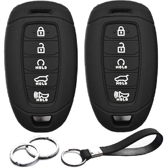 2pcs Compatible with Hyundai Elantra Palisade Elantra N Smart 5 Buttons Key Fob Cover Case Key Chain Protector Keyless Entry Carbon Fiber Looks