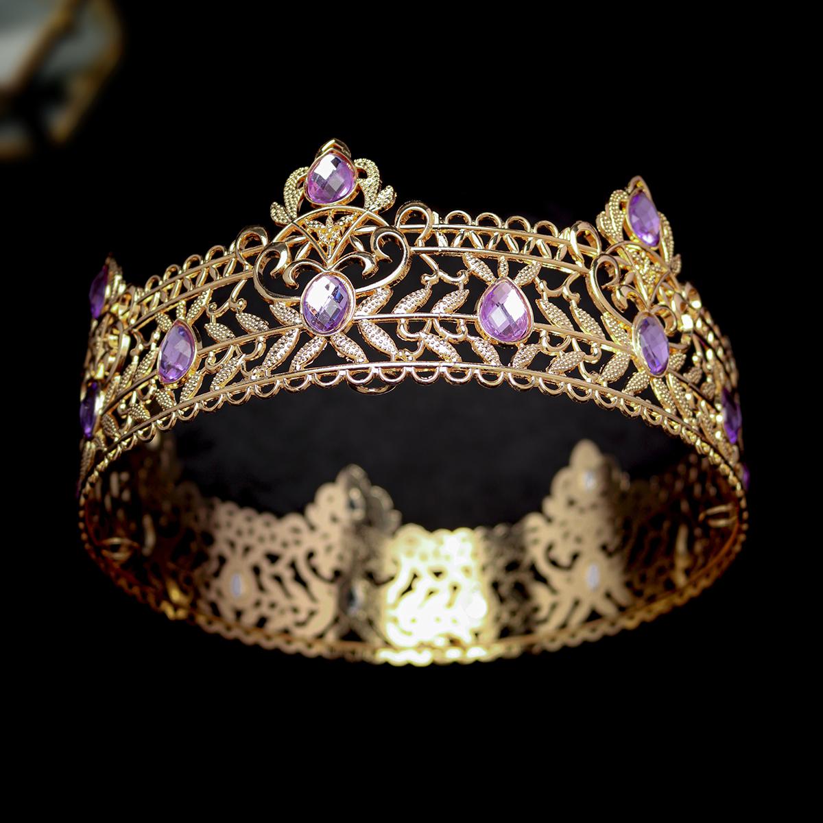 

Classic Alloy Round Crown Rhinestone King & Queen Tiara Ornament Bridal Wedding Party Attendance Party Dress Hair Accessories
