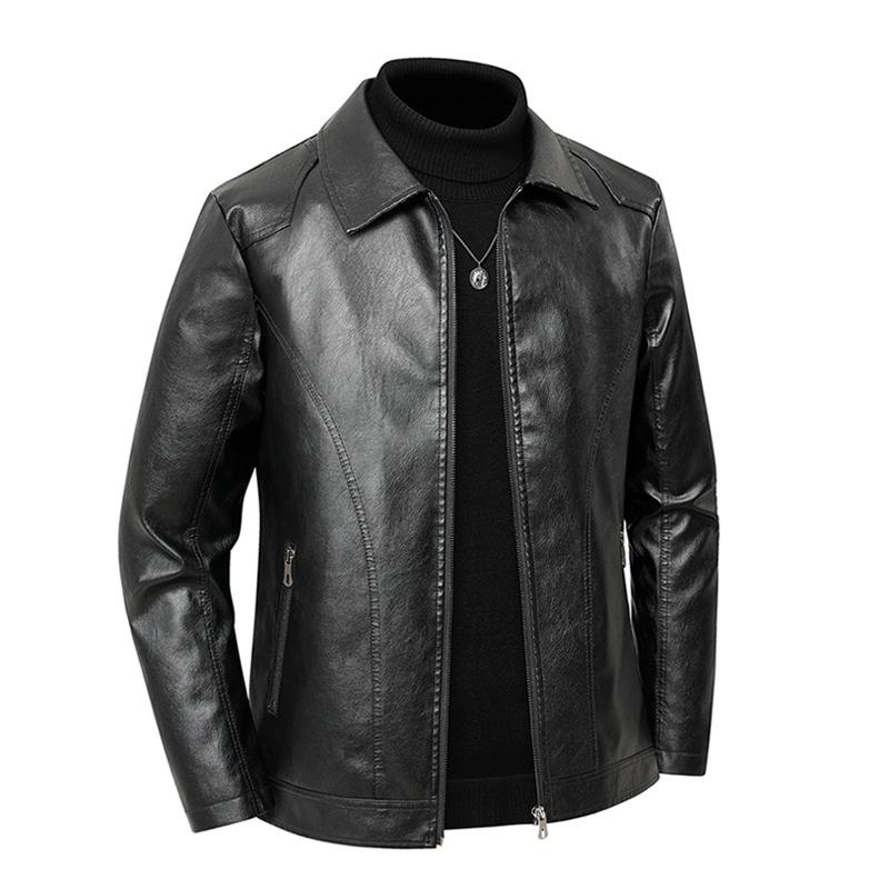 Plus Size Men's Korean Style Lapel PU Leather Jacket - Autumn Collection