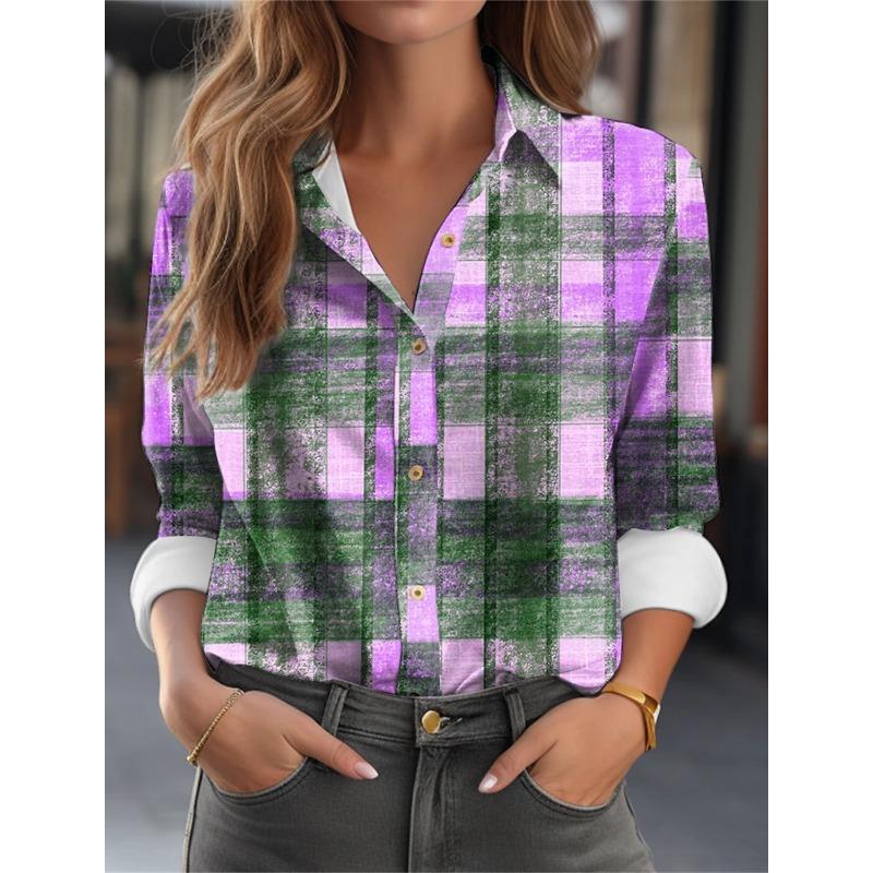 Fashion Multicolour Geometric Splicing Pattern 3D Print Women's Long Sleeves Shirt Autumn Women's Holiday Shirt Women's Clothing