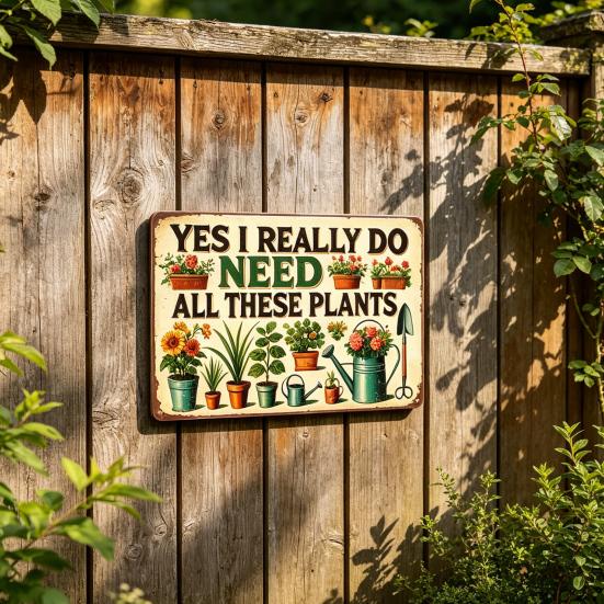 Lustiges Gartenschild Ja Ich Brauche Wirklich Alle Diese Pflanzen Vintage Metall Wandbehang Dekor Humorvolle Pflanzenliebhaber Geschenke für Garten Gewächshaus Hof