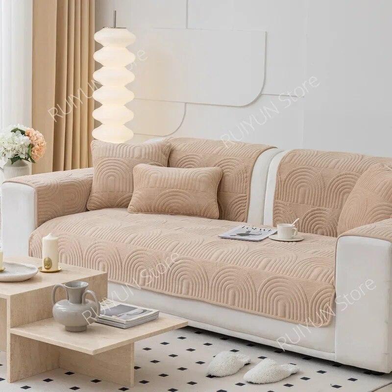 Newly Thicken Sofa Cover for Living Room Non-Slip Sofa Mat Winter Warm Couch Slipcover Protector Soft Sofa Towel Solid Color