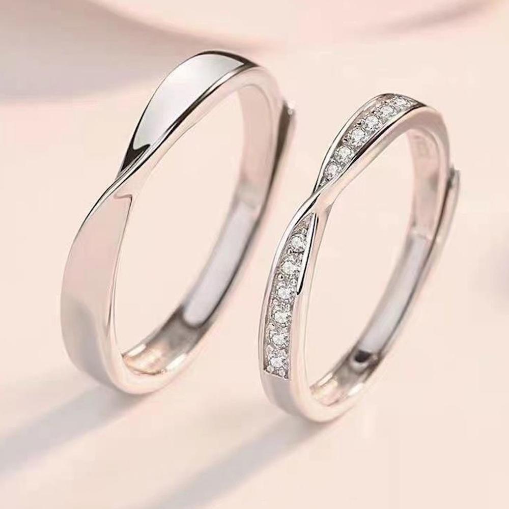 1 Pair Twist Copper Plated Platinum Resizeable Couple Rings Men Women Adjustable Overlap Opening Finger Jewelry