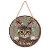 Wooden Door Sign Christmas Welcome Sign, Animal Round Hanging Decor, Cute Wall Art Farmhouse Ornament for Window Garden Holiday Decor Plaque