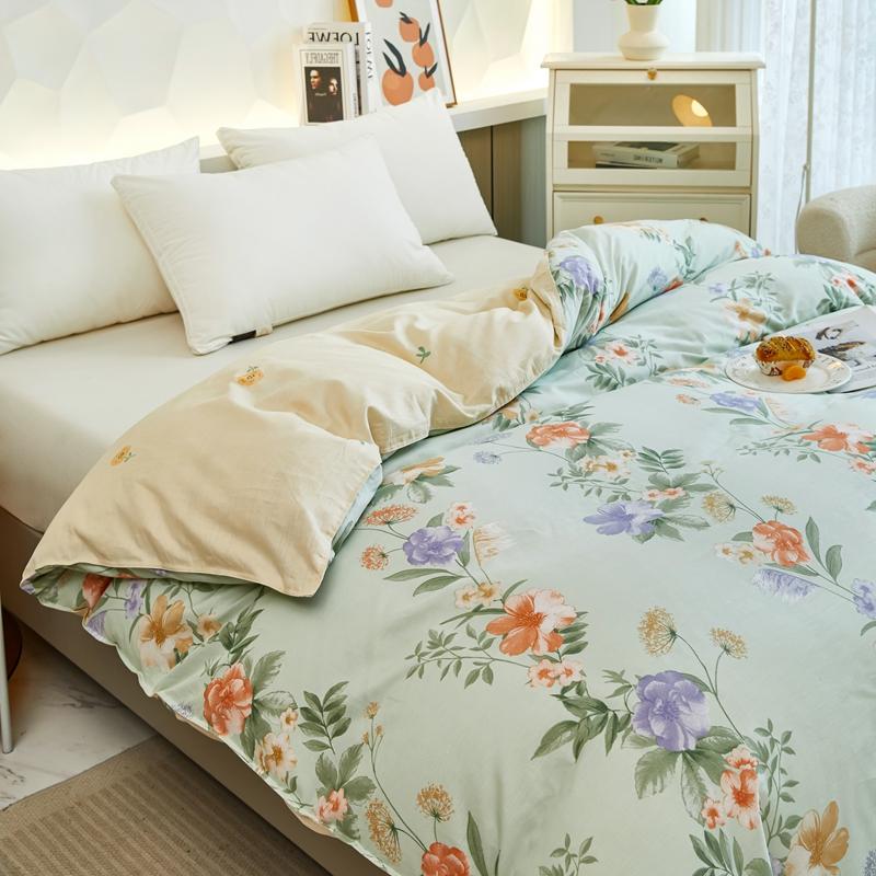 Garden Colorful Floral Pattern Quilt Cover 1Pc 100% Cotton Luxury Duvet Cover Skin-friendly Soft Easy Care Queen Size Bedding