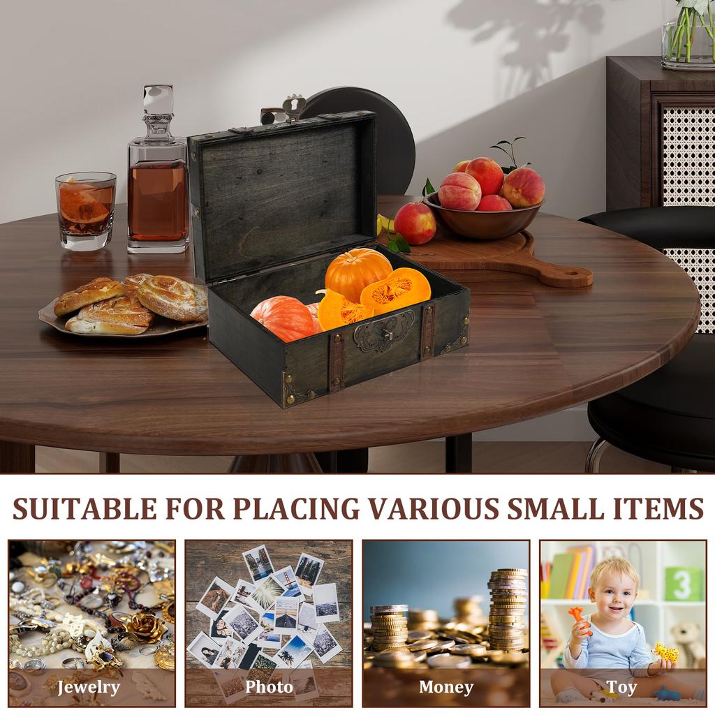 Vintage Wooden Storage Box Coin Jewellery Storage Box With Lock Art Collection Jewelry Organizer Multipurpose Decoration Case