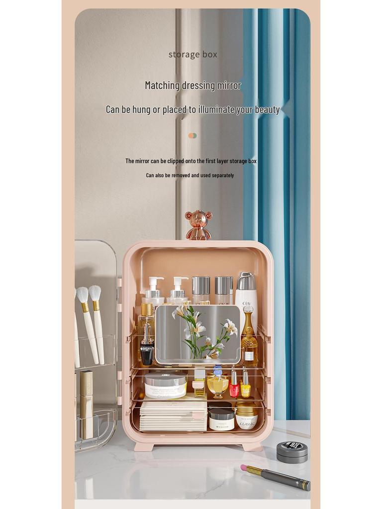 Elegant Acrylic Cosmetic Storage Box - Dustproof, Large Capacity for Lipstick & Skincare on Dressing Table.