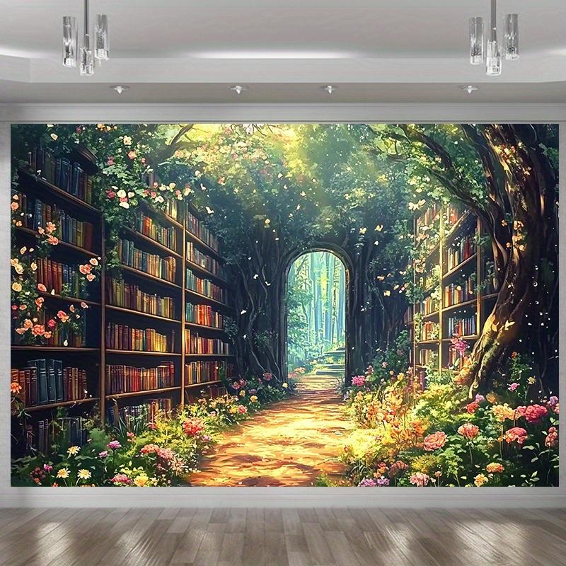 VIKAMA Forest Path Library Tapestry Study Desk Decor Backdrop Bedroom Headboard Wall Cloth Dorm Renovation Hanging Lightweight