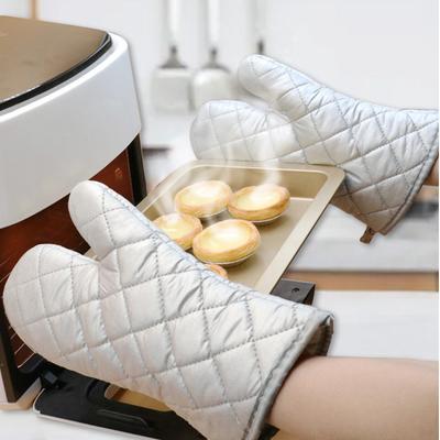 Heat Insulation Gloves Kitchen Cotton Silver Coated Thickened High Temperature Resistant Gloves Anti-scalding Baking Oven Gloves