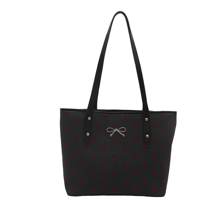

Stylish Black Polka Dot Bow Tote Bag For Women 2024 Large Capacity Casual Shoulder Handbag Polka Dot