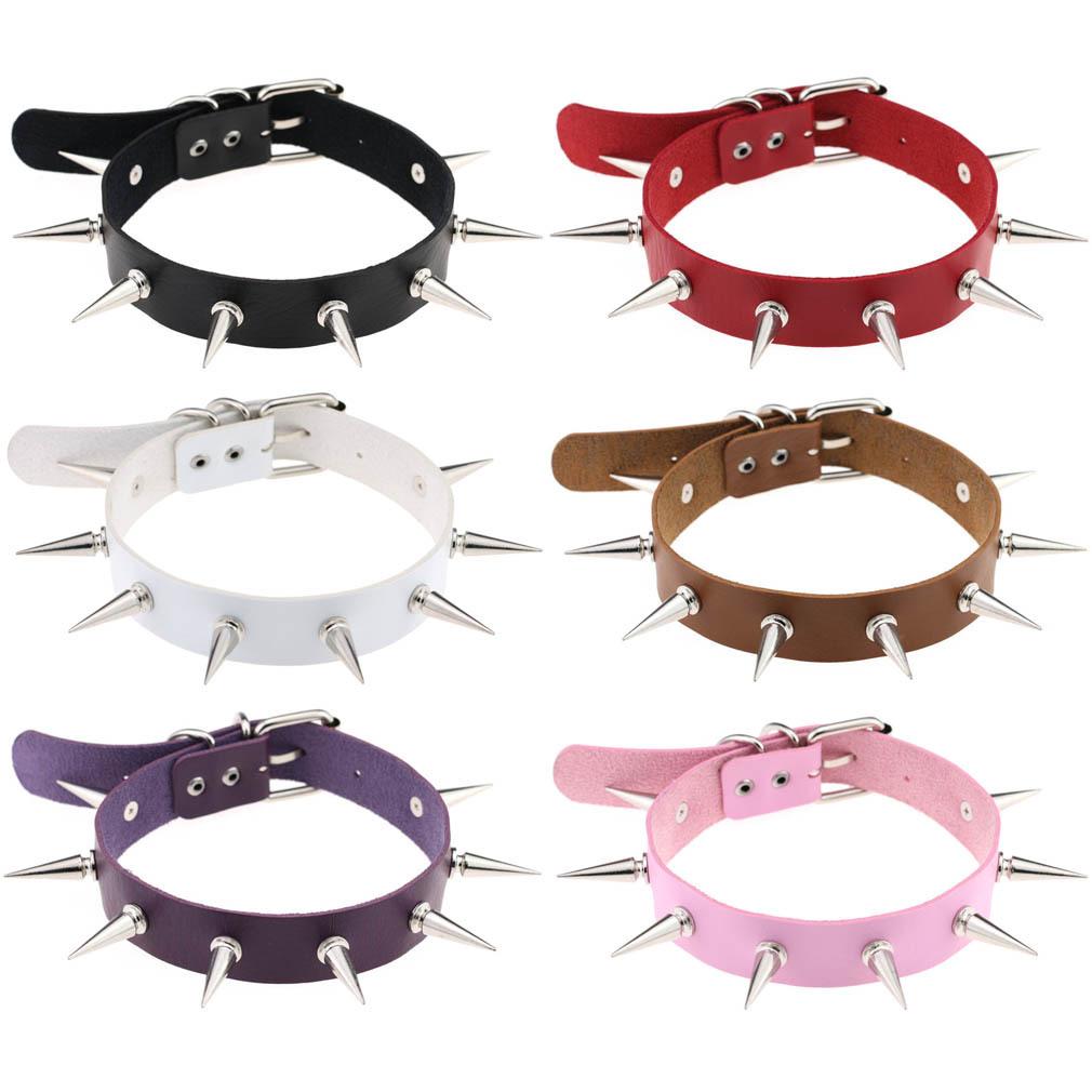 Black Spiked Choker Necklace Punk Collar Female Women Men Black Leather Studded Rivets Chocker Jewelry Gothic Accessories