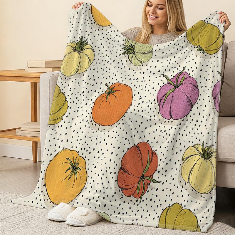 Soft Tomato Series Flannel Fleece Blanket Breathable All-Season Thin Throw, Cute Design for Home, Office, Xmas & Halloween, Cozy Home Decor