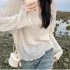 Solid Color V-neck Pit Stripe Base Knitted Sweater for Women In Summer Loose and Slim Fit Thin Cover Shirt with Lazy Top for Women