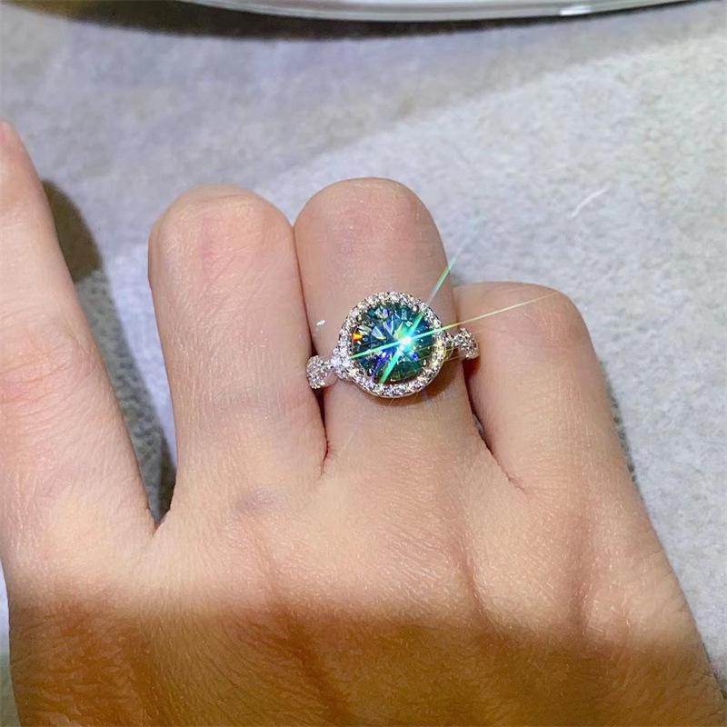 2 Carat Mint Green Round Cut Moissanite Double Ring with Diamond Pen Holder Size 12