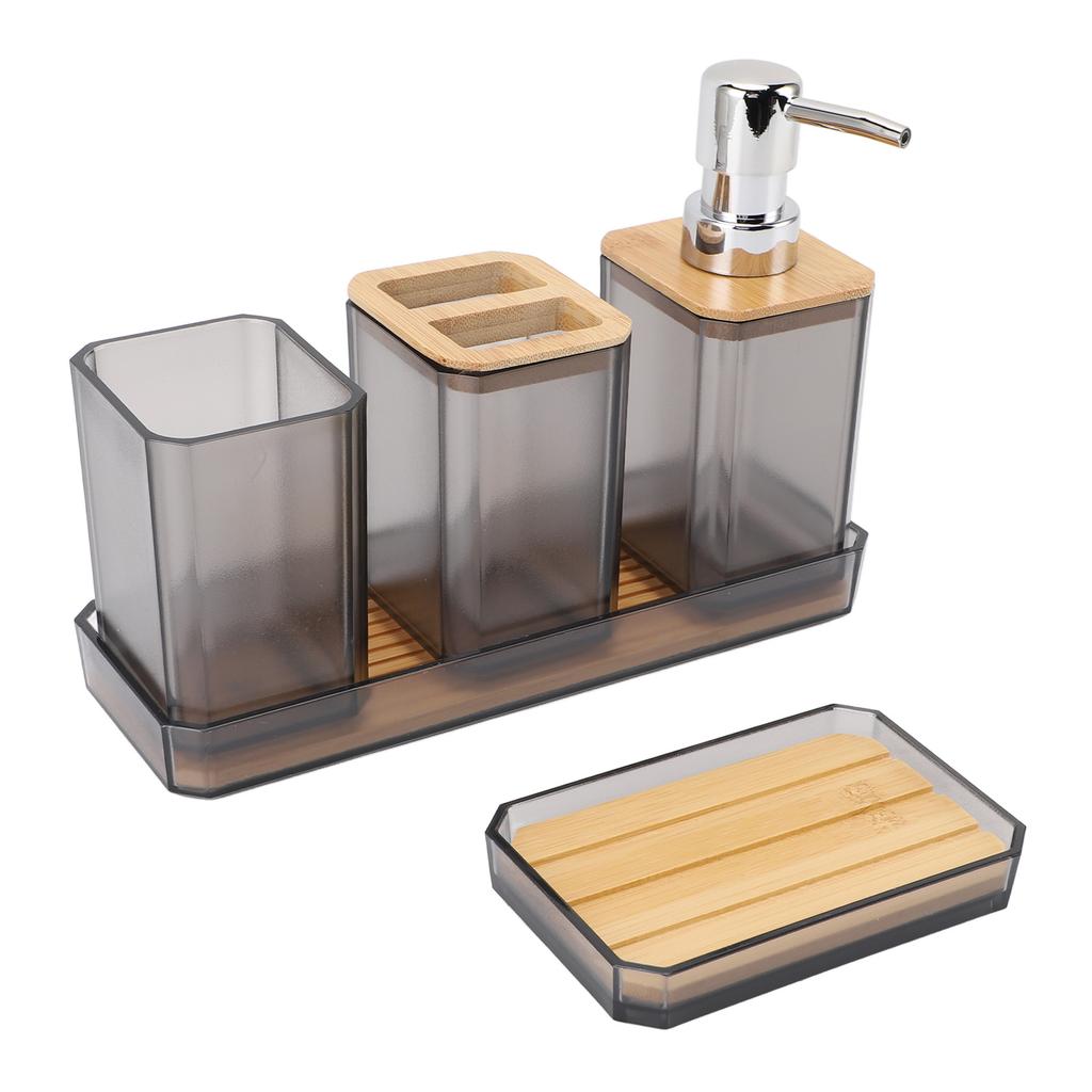 Bathroom Accessories Set Bath Ensemble Set with Toothbrush Holder Cup Lotion Bottles Soap Dish Tray