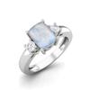 8X6 Cushion Shape Natural Moonstone Three Stone 925 Sterling Silver Women Engagement Ring
