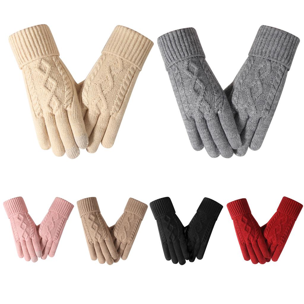 Winter Touch Screen Gloves for Adult Women Knitted Gloves Plus Velvet Thickened Cold Proof Cycling Warm Gloves