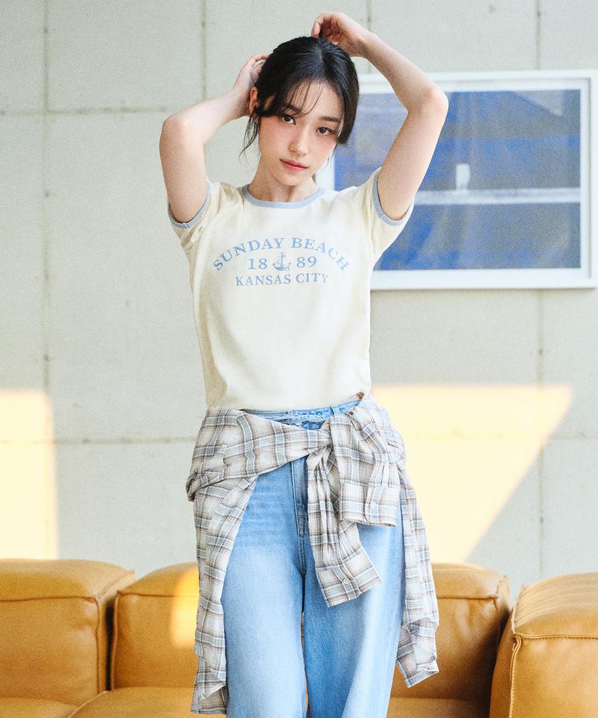 LEE Women Typo Ringer T-Shirt Cream